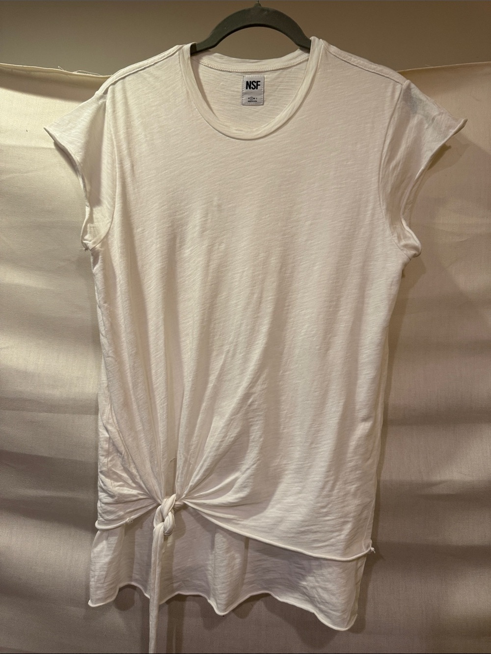 NSF White Short-Sleeve Tie-Front Crew Tee